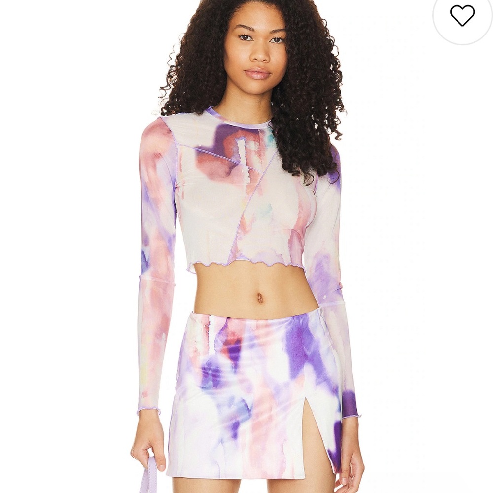 Festival set- violet watercolor skort and mesh long sleeve